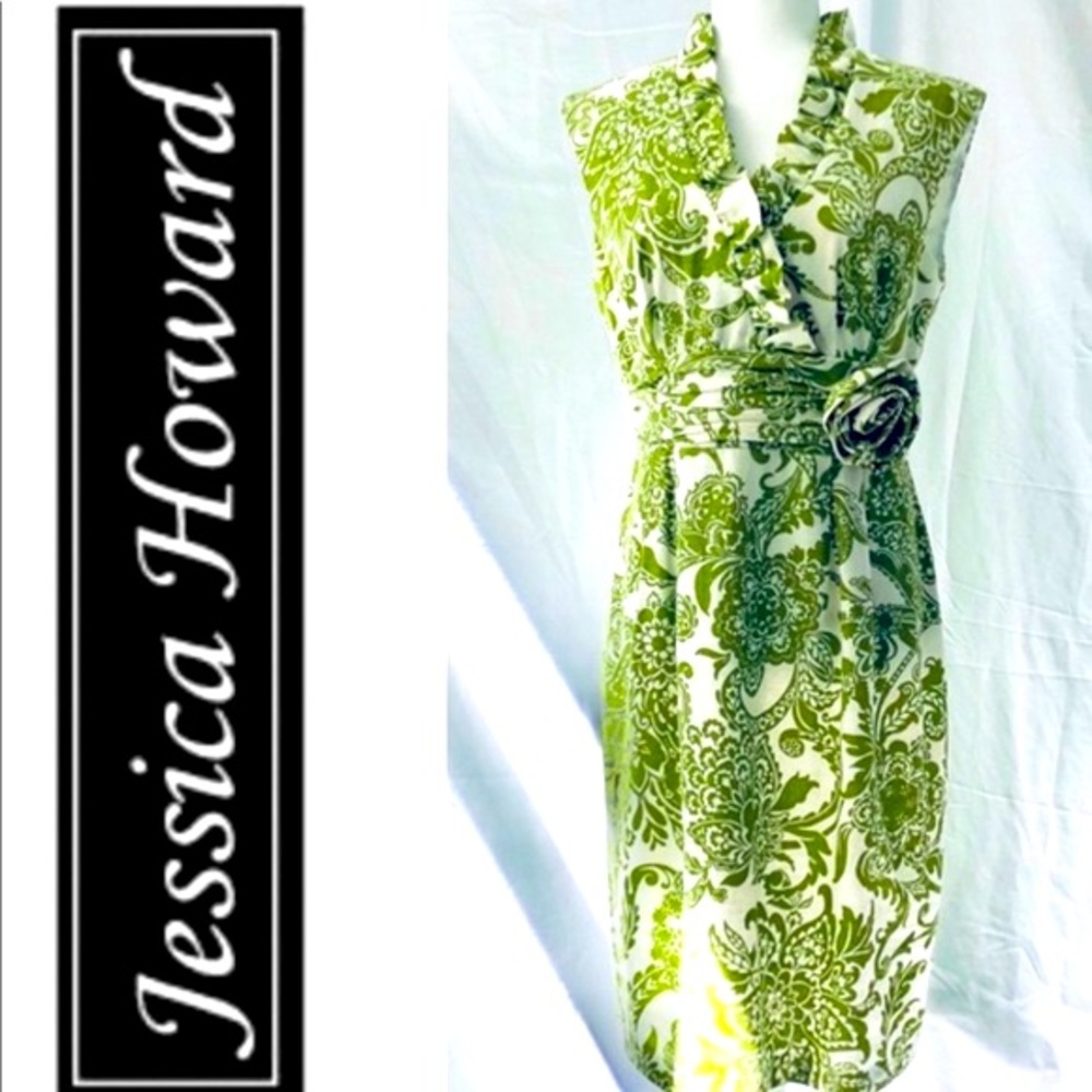 Jessica Howard Floral Lime Green Linen Dre… - Picture 1 of 5
